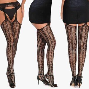 Black Fishnet High-Waist Stocking Tights